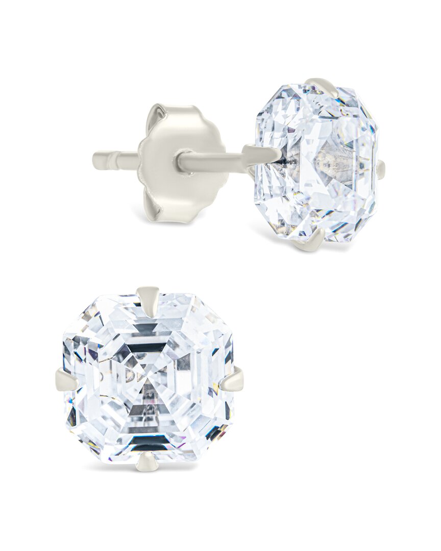 Sterling Forever Silver Cz Asscher Cut Prong Set Stud Earrings