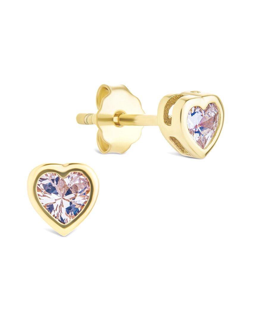 Sterling Forever 14k Over Silver Cz Bezel Set Heart Stud Earrings In Gold