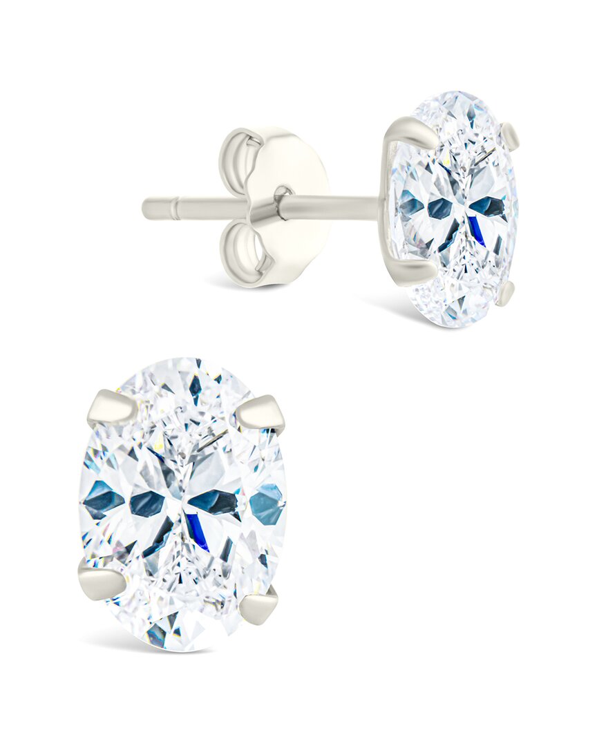 Sterling Forever Silver Cz Oval Cut Prong Set Stud Earrings In Metallic