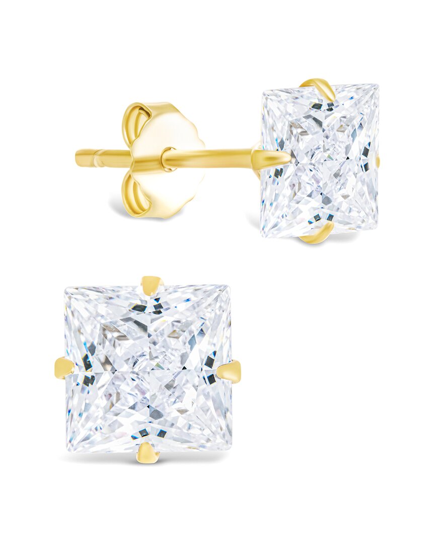 Sterling Forever 14k Over Silver Cz Princess Cut Prong Set Stud Earrings