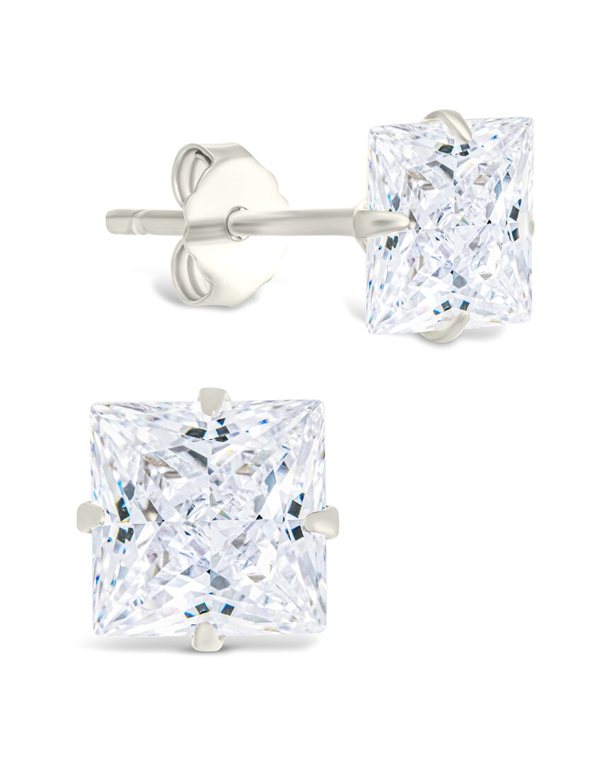 Sterling Forever Silver Cz Princess Cut Prong Set Stud Earrings