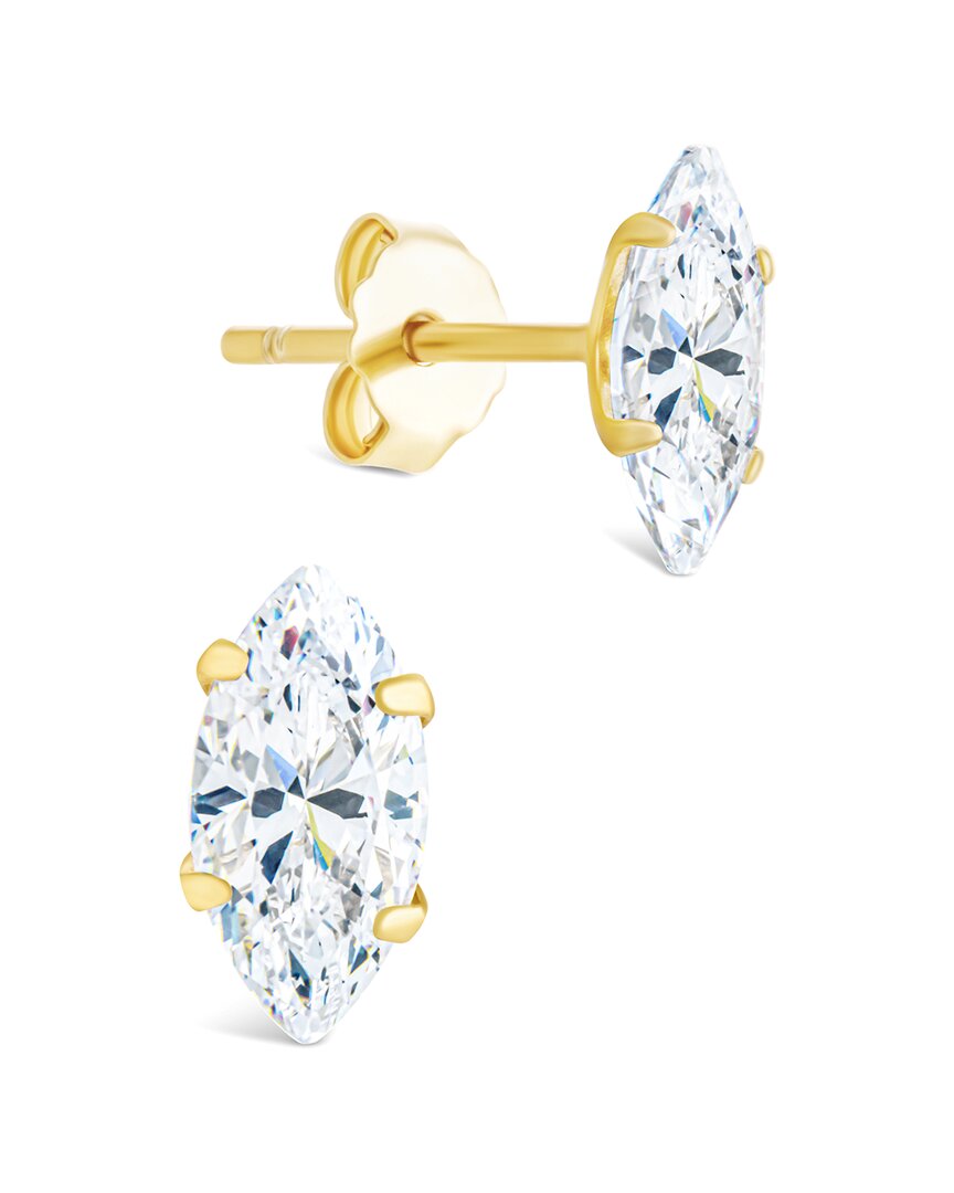 Sterling Forever 14k Over Silver Cz Marquise Cut Prong Set Stud Earrings In Gold