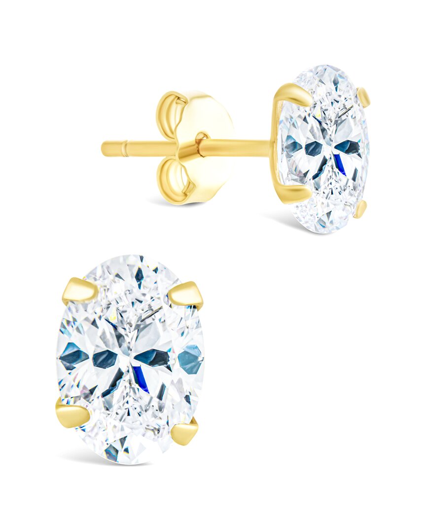 Sterling Forever 14k Over Silver Cz Oval Cut Prong Set Stud Earrings In Gold