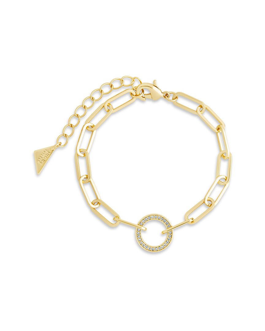 Sterling Forever 14k Plated Cz Jacie Circle Paperclip Bracelet