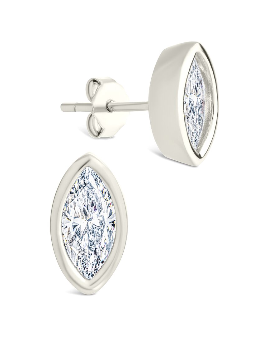Sterling Forever Silver Cz Marquise Cut Bezel Set Stud Earrings
