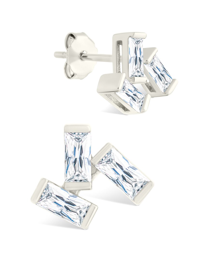Sterling Forever Macy Baguette Cubic Zirconia Stud Earrings In Metallic