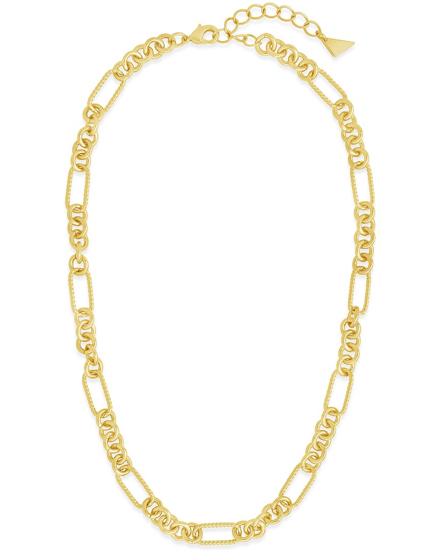 Sterling Forever 14k Plated Tegan Textured Long Link Necklace In Gold