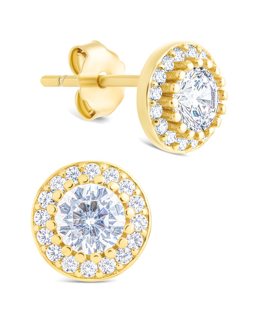 Sterling Forever 14k Over Silver Cz Round Cut Brilliant Halo Stud Earrings In Gold