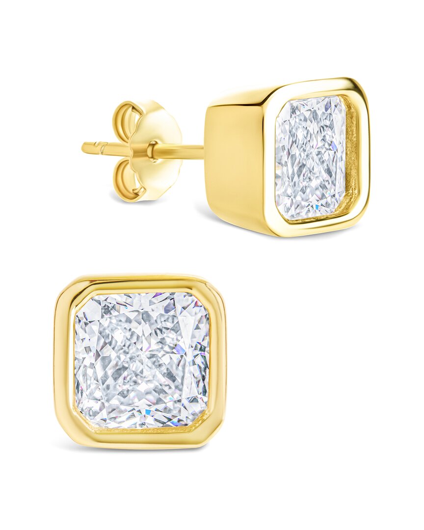 Sterling Forever 14k Over Silver Cz Cushion Cut Bezel Set Stud Earrings