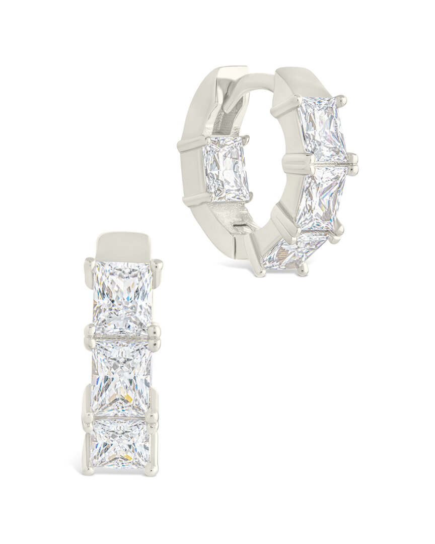 Sterling Forever Cz Cosima Baguette Hoop Earrings In Metallic