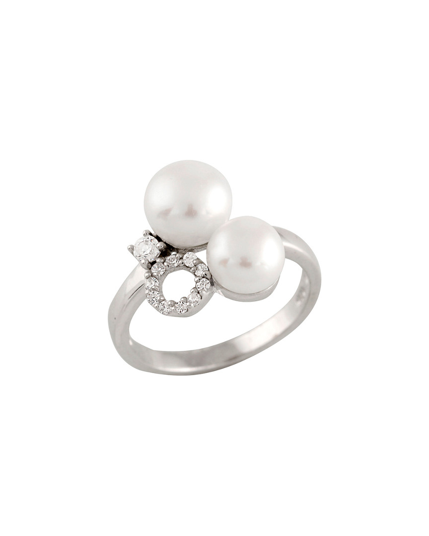 Splendid Pearls Rhodium Over Silver 7.5-8mm Pearl Ring