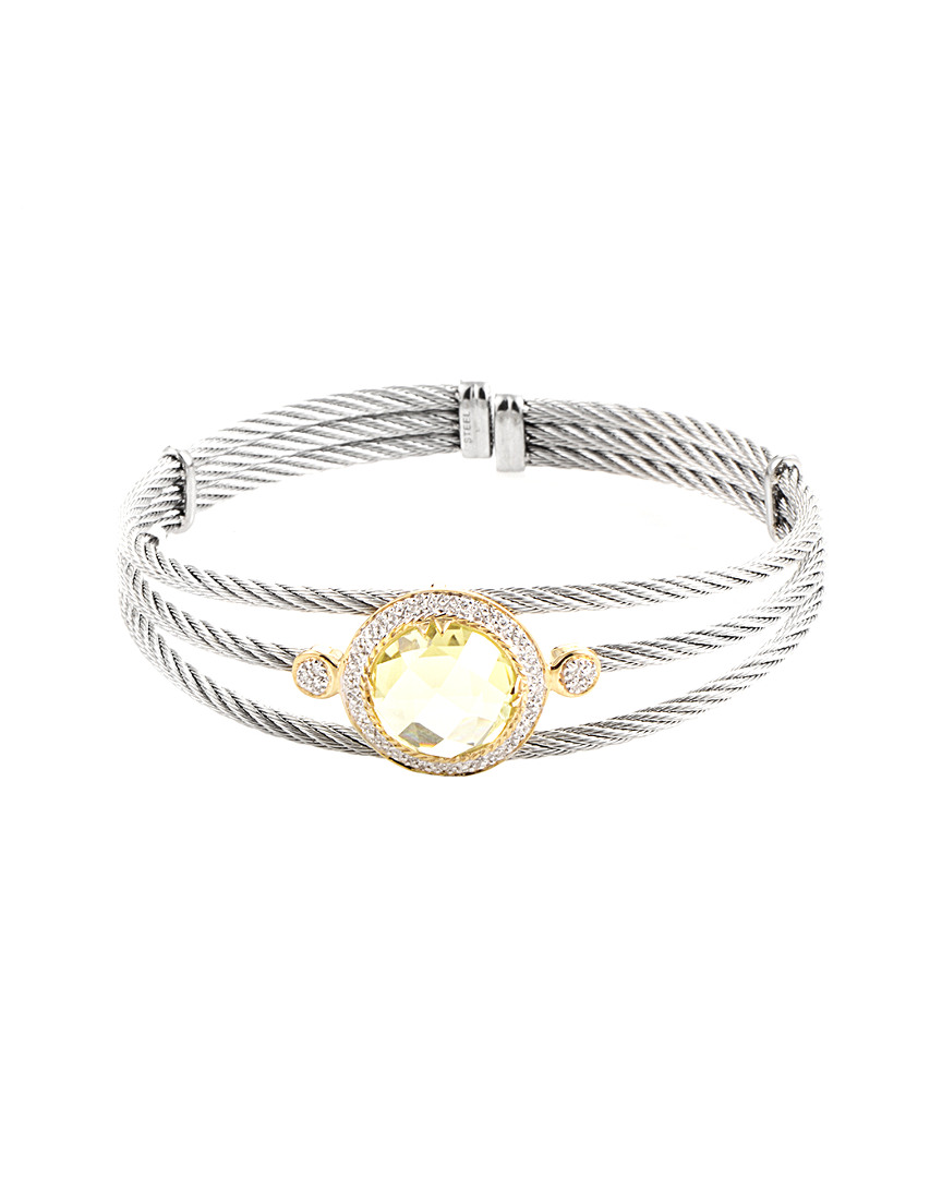 Charriol Celtic Classique Stainless Steel And 18k Yellow Gold Diamond And Yellow Citrine Bangle Bracelet In White