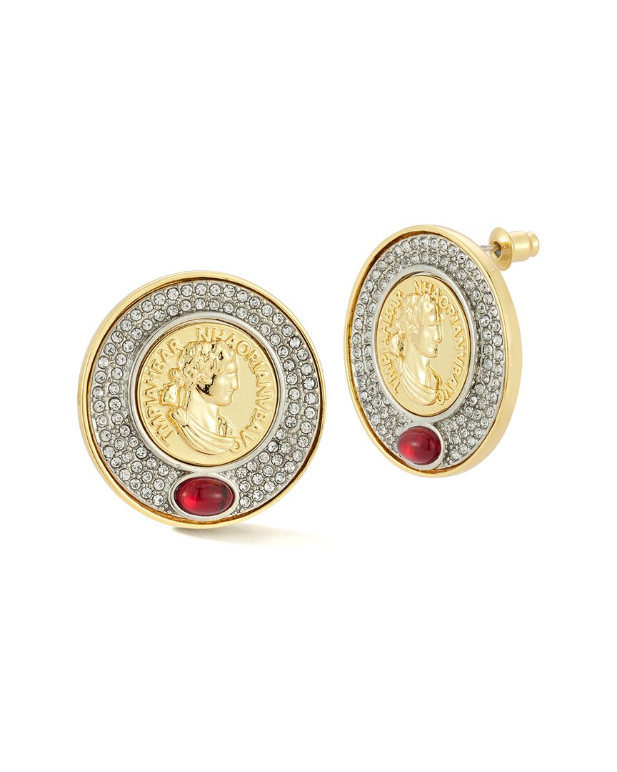 Chloe & Madison Chloe And Madison Plated Cz Vintage Coin Earrings In Gold