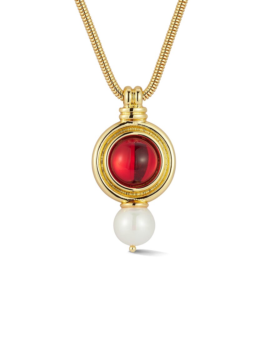 Chloe & Madison Chloe And Madison 18k Gold Plated Faux Pearl Bejeweled Pendant Necklace In Gold