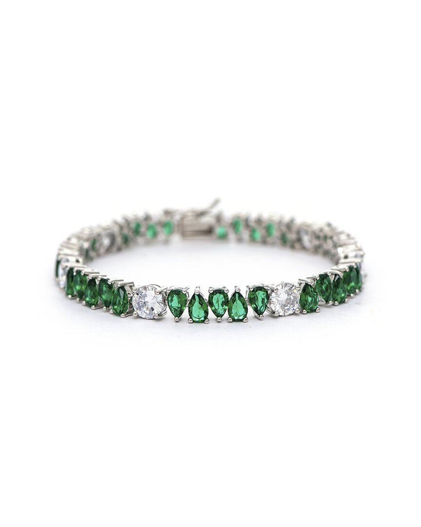 Rivka Friedman Rhodium Clad Emerald Crystal Cz Bracelet In White
