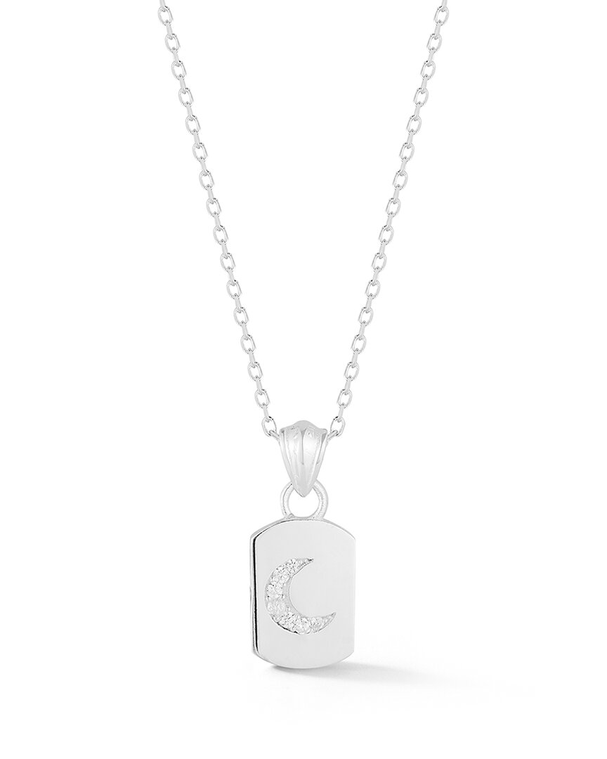 Glaze Jewelry Silver Cz Moon Tag Necklace In Metallic