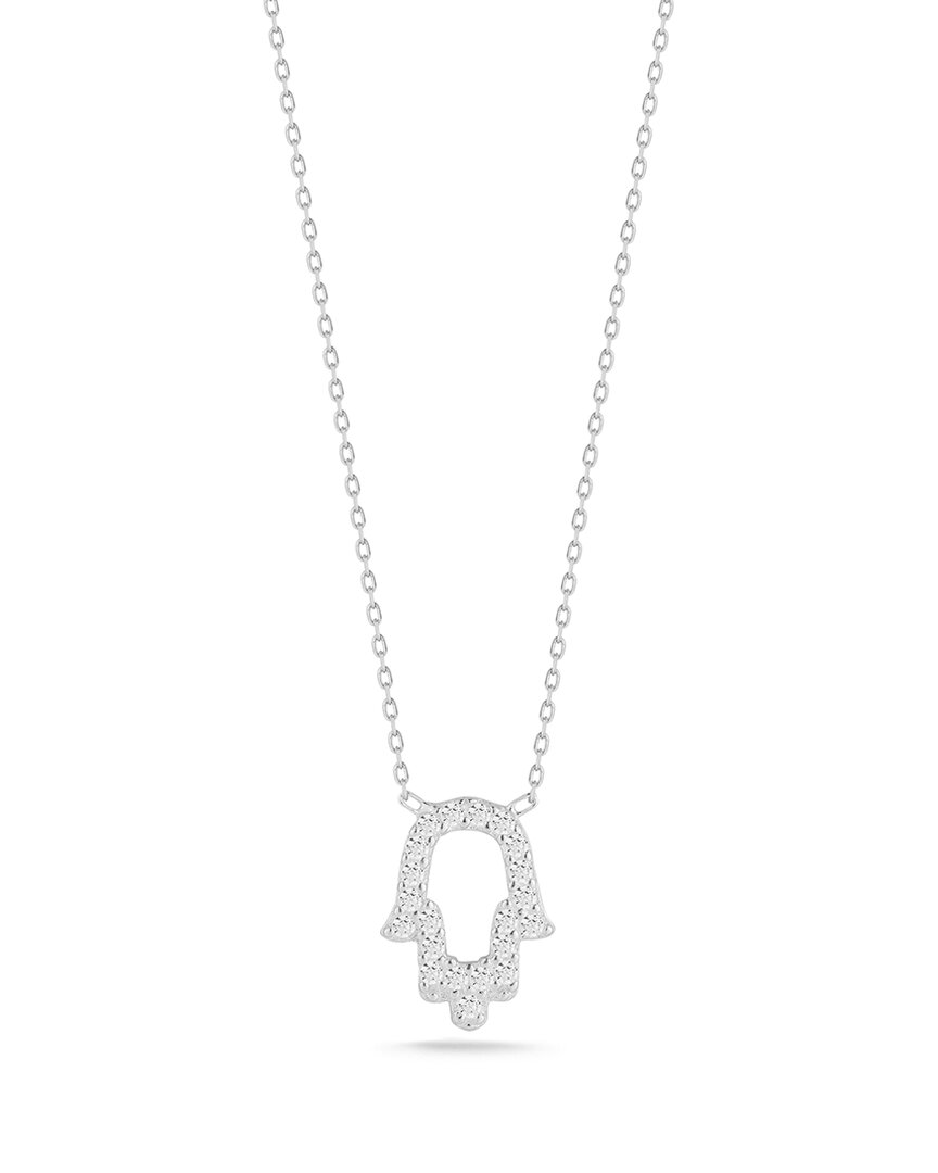 Glaze Jewelry Silver Cz Open Hamsa Necklace