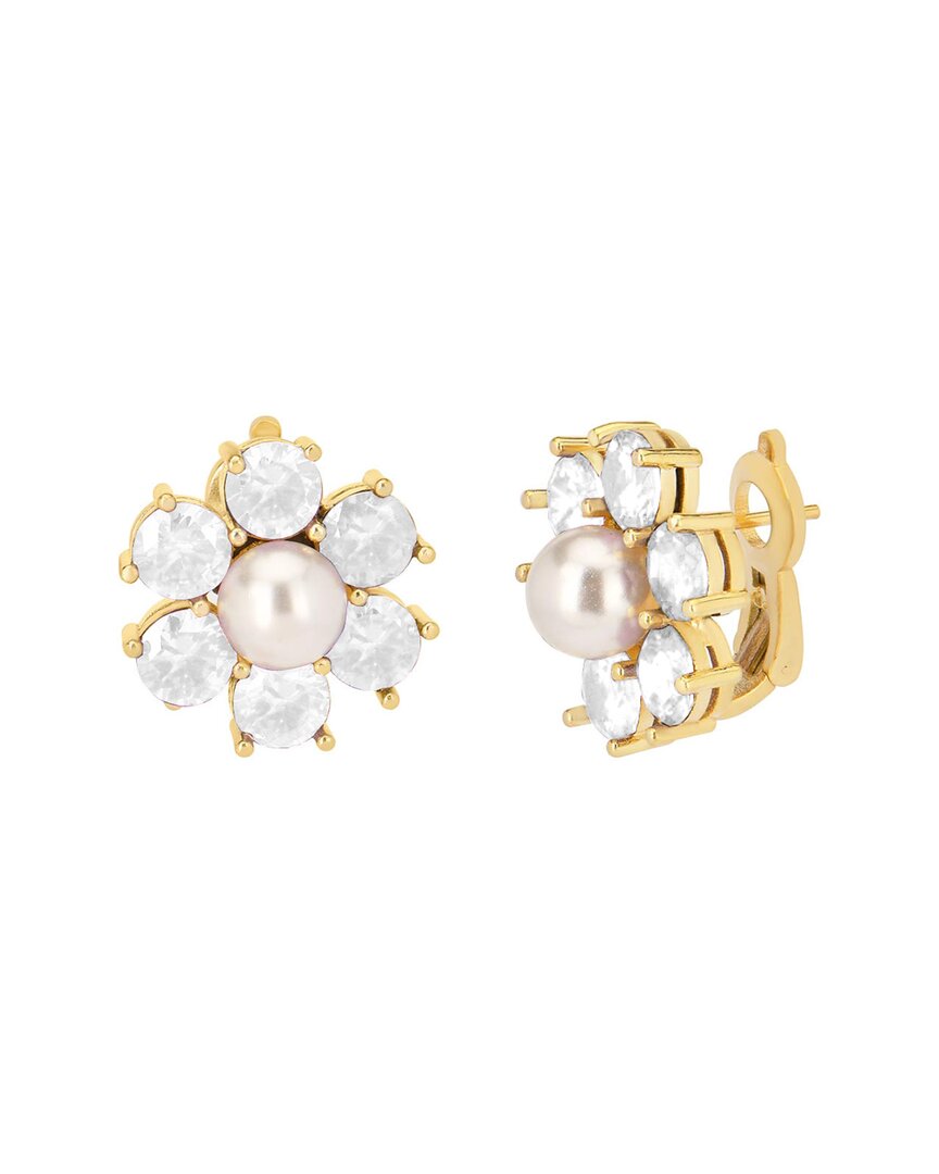 Gabi Rielle 14k Over Silver 4mm Pearl Cz Daisy Earrings