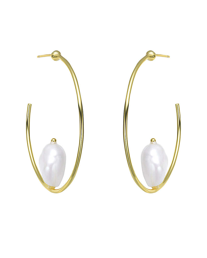 Genevive 18k Over Silver 14mm Freshwater Pearl Earrings