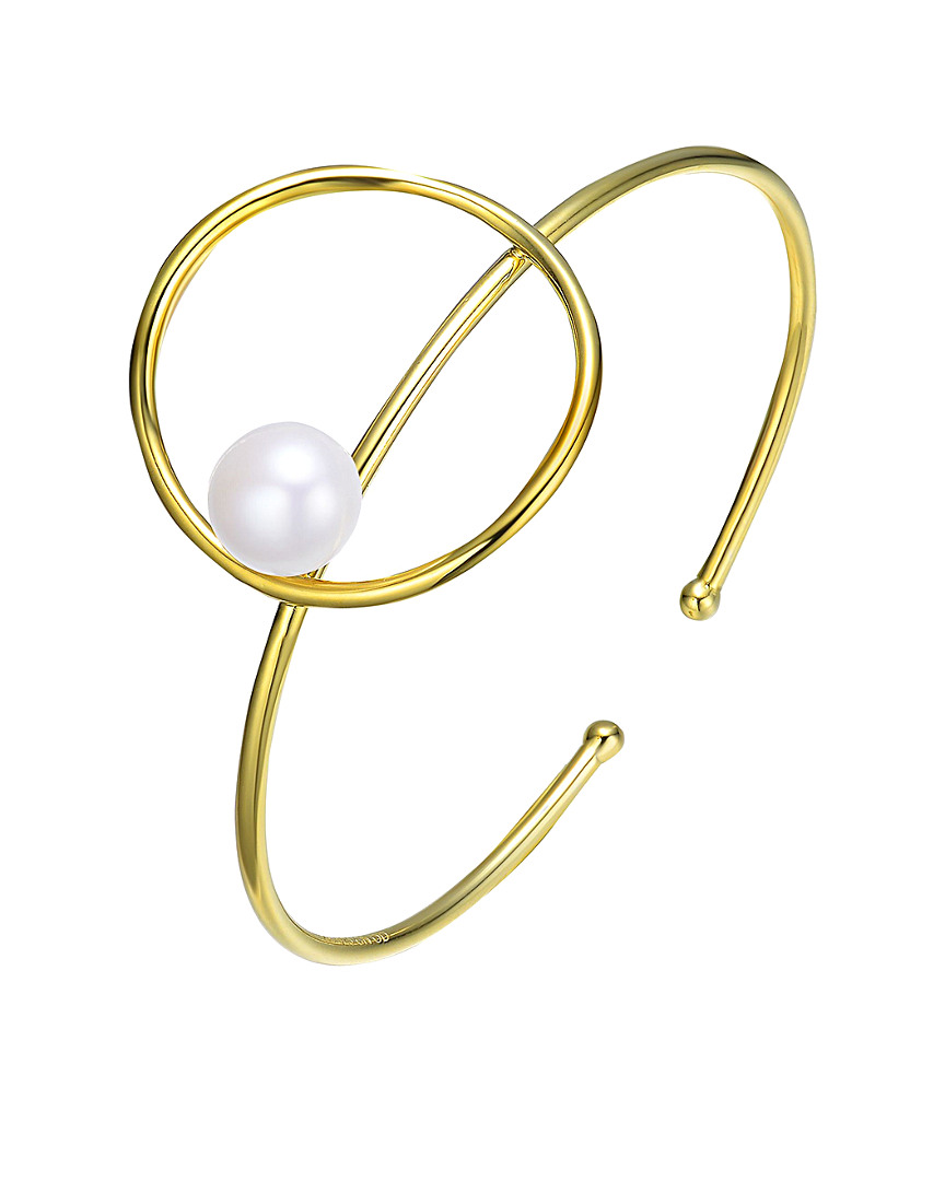 Genevive Sterling Silver Plating And Freshwater Pearl Cuff Bracelet
