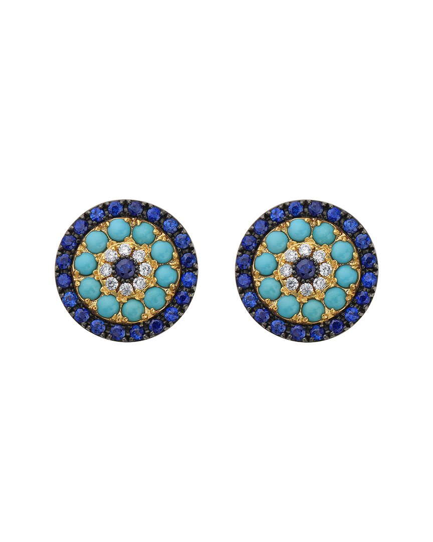 Effy Fine Jewelry 14K 1.61 ct. tw. Diamond & Sapphire & Turquoise Earrings