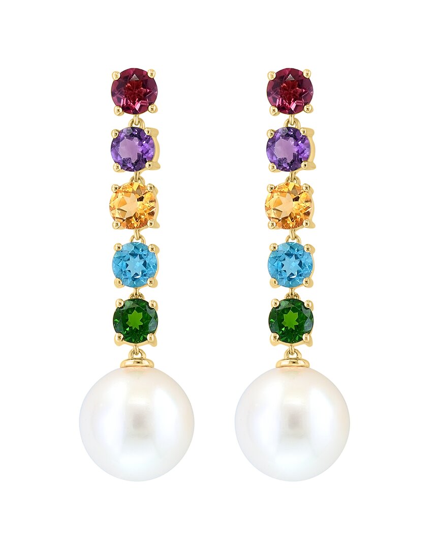 Effy Fine Jewelry 14K 2.40 ct. tw. Amethyst, Citrine, Sky Blue Topaz, Pink  Tourmaline, Chrome Diopside & 10mm Pearl Earrings