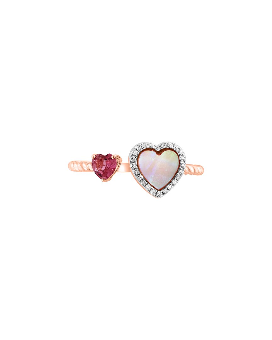 Effy Fine Jewelry 14K Rose Gold 0.29 ct. tw. Diamond & Pink Tourmaline & 6mm  Pearl Ring