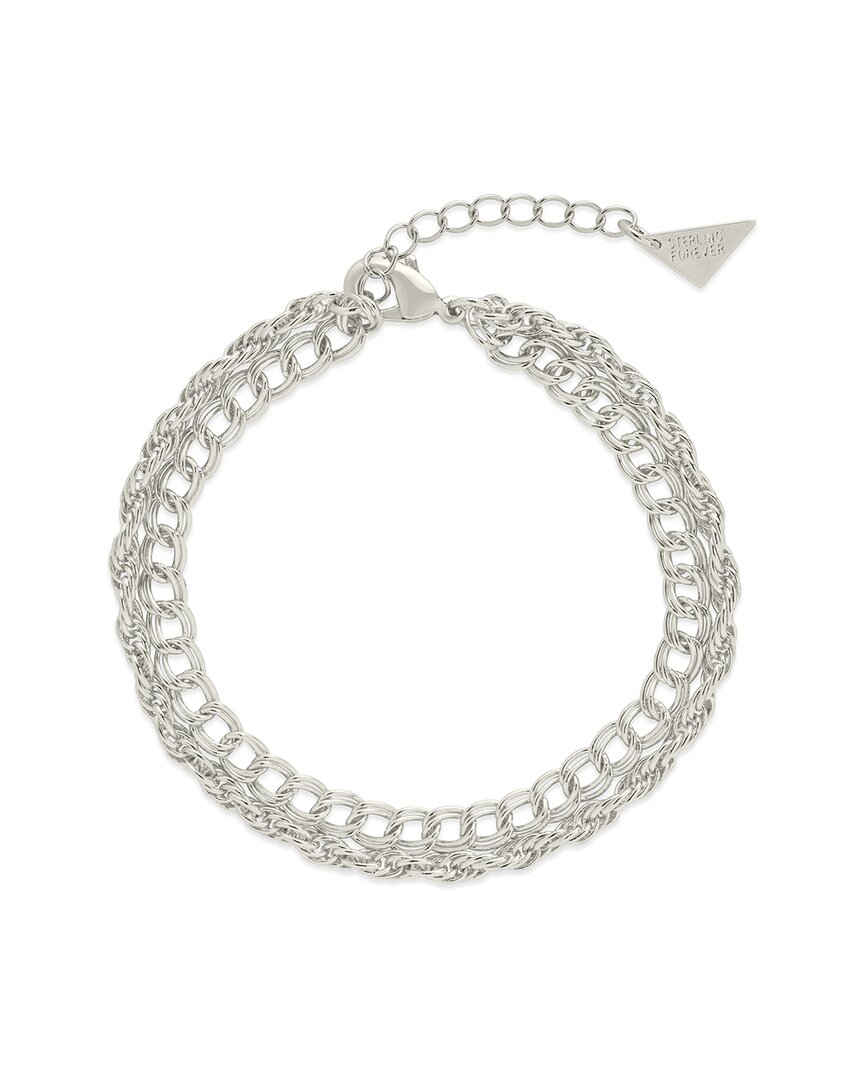 Sterling Forever Rhodium Plated Two Layered Chain Bracelet