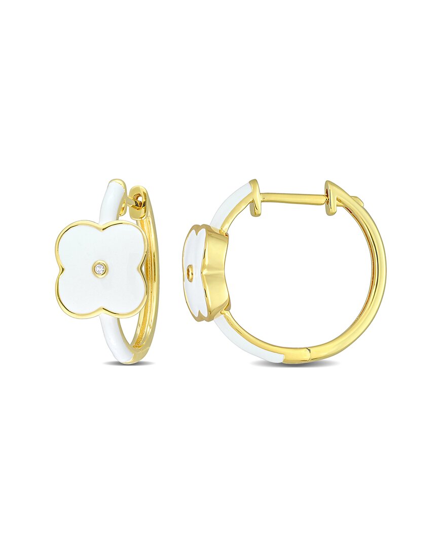 Rina Limor Gold Over Silver Sapphire Enamel Floral Hoops