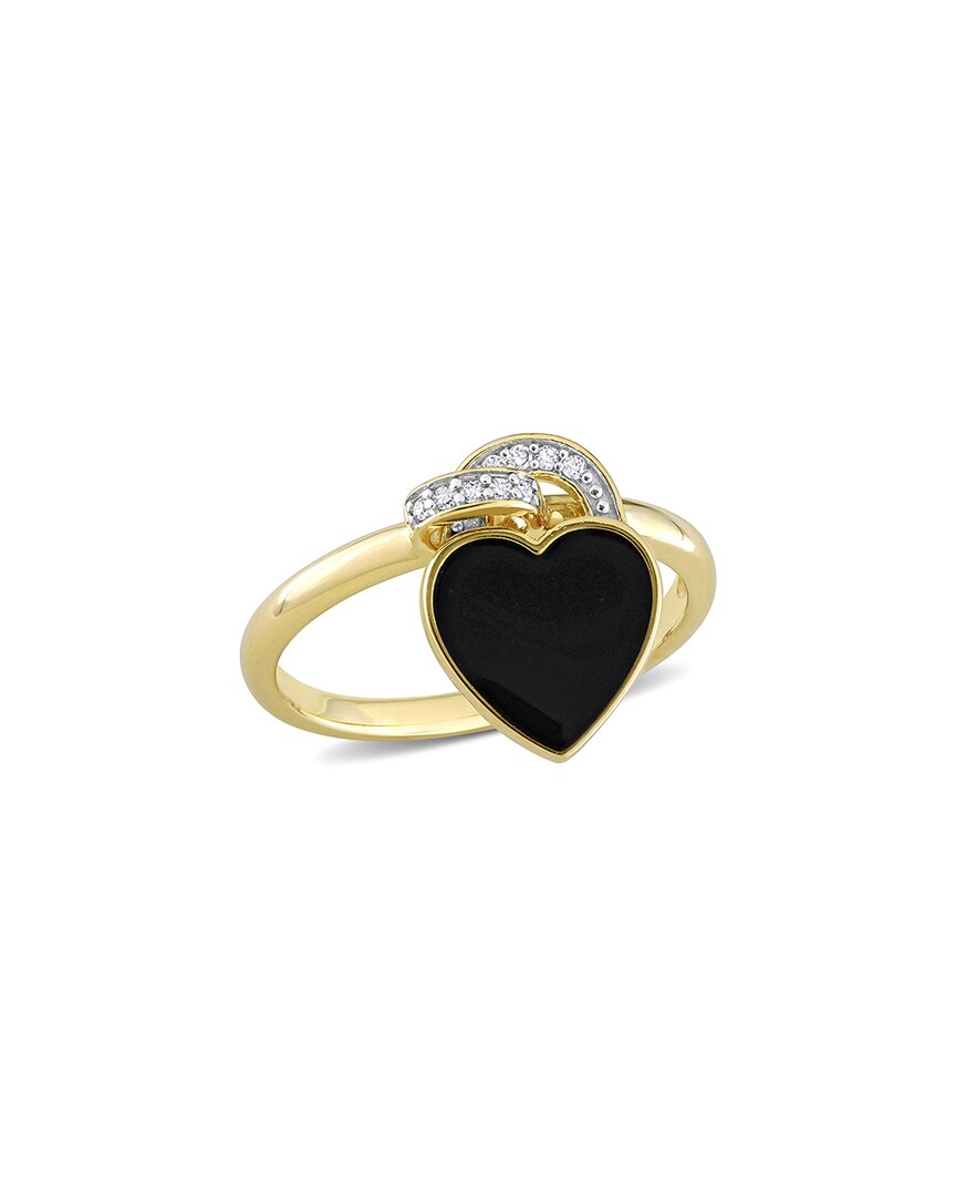 Rina Limor Gold Over Silver Diamond Enamel Heart Ring