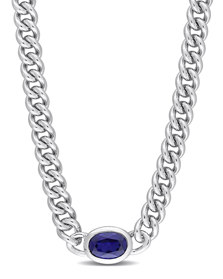 Rina Limor Silver 1.27 Ct. Tw. Sapphire Curb Link Chain Necklace