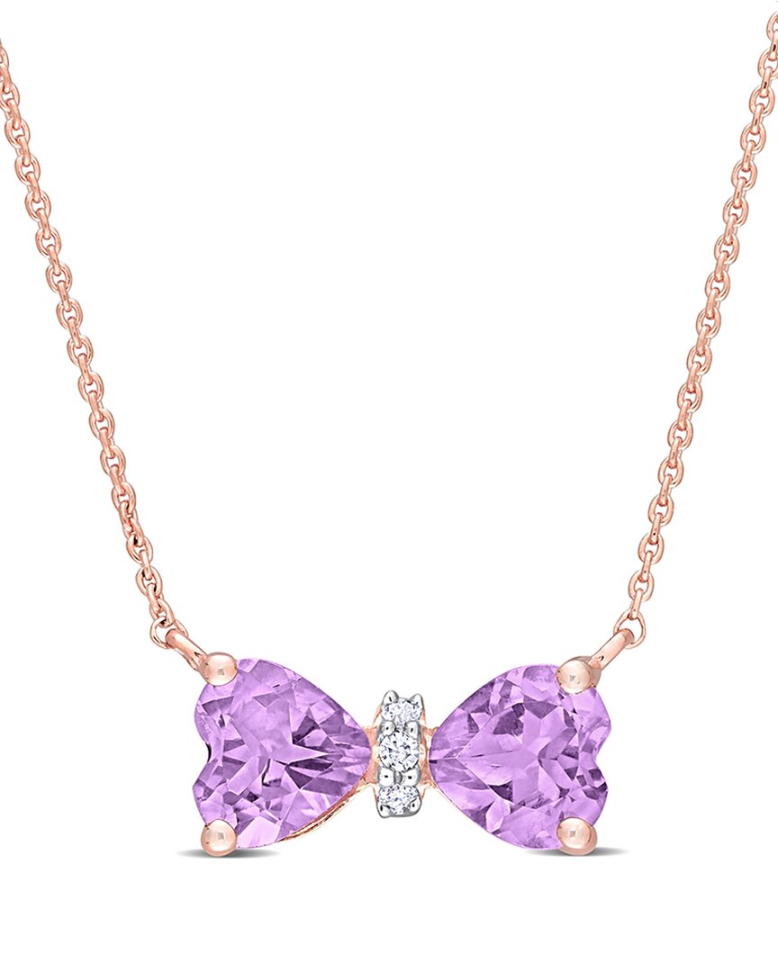 Rina Limor 10k Rose Gold 0.81 Ct. Tw. Diamond & Amethyst Bow Necklace