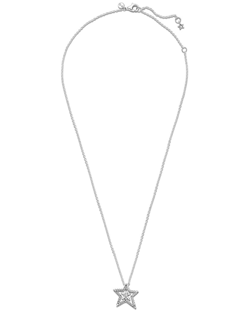 Pandora Moments Silver Cz Pendant Necklace In Silver