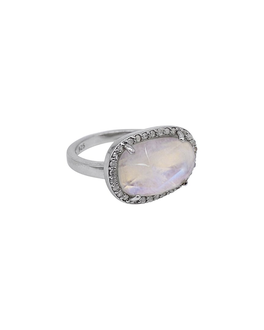Adornia Fine Jewelry Silver 4.20 Ct. Tw. Diamond & Moonstone Halo Sideways Ring