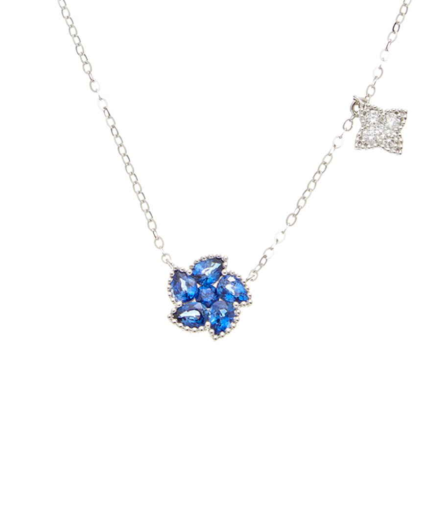 Maitre De Diamant 14k 1.15 Ct. Tw. Diamond & Sapphire Necklace In Metallic