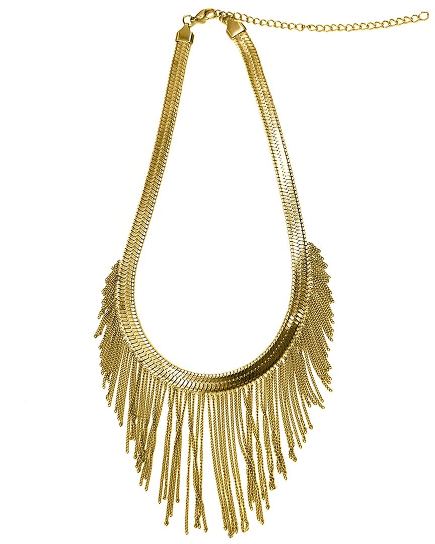 Adornia 14k Plated Water-resistant Fringe Herringbone Chain Necklace In Gold