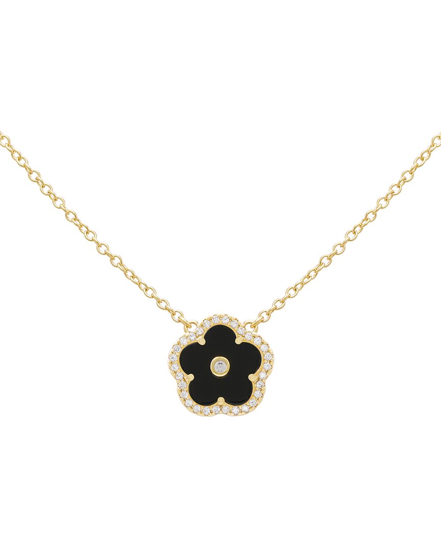 Jankuo Flower 14k Plated Onyx Cz Pendant Necklace