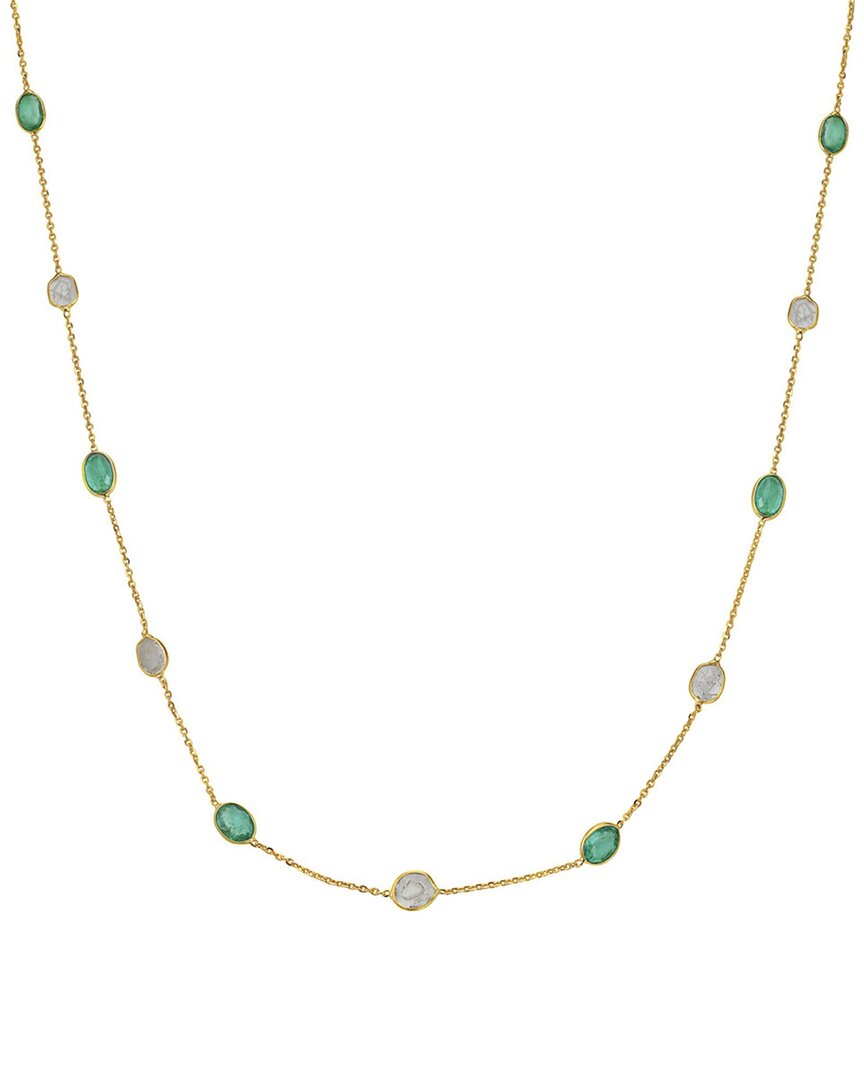 Gemstones 18k 0.680-0.70 Ct. Tw. Diamond & Emerald Station Necklace