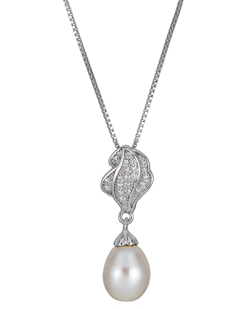 Belpearl Silver 7-8mm Pearl Cz Pendant Necklace