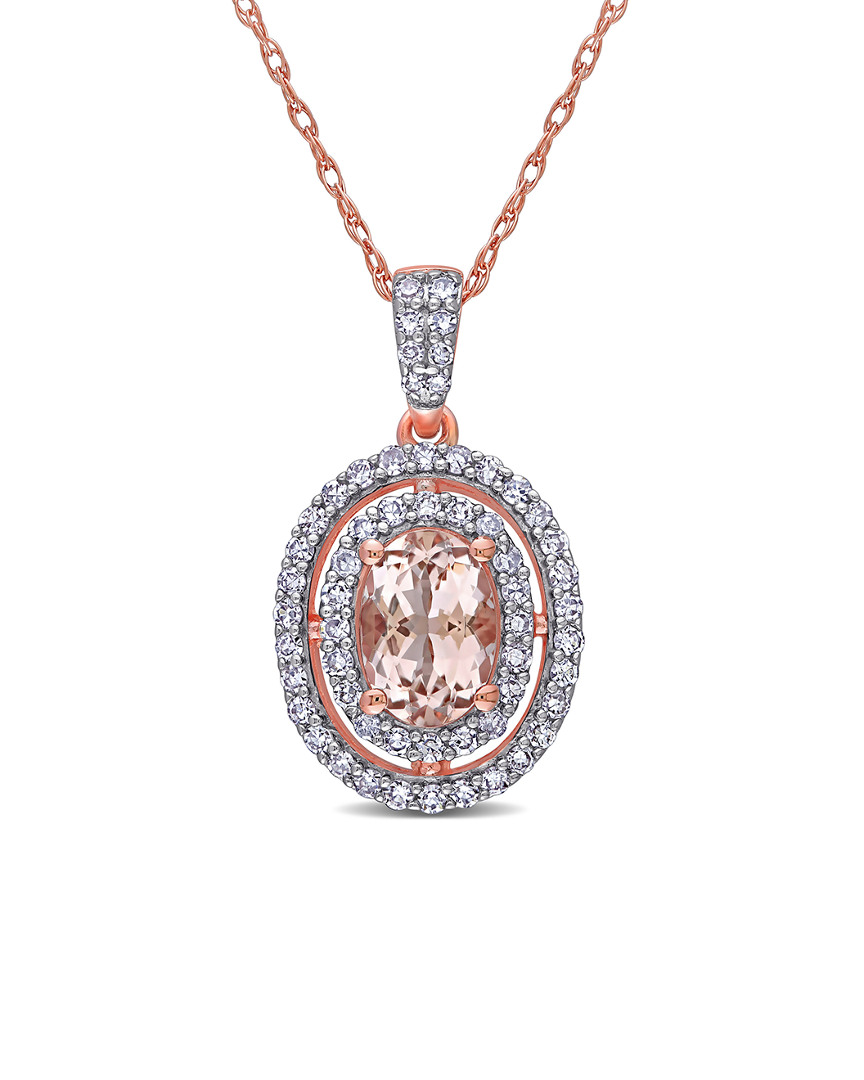 Rina Limor 14k Rose Gold 0.98 Ct. Tw. Diamond & Morganite Halo Necklace
