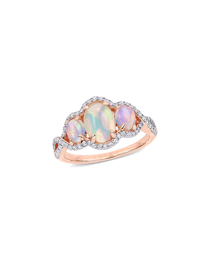 Rina Limor 10k Rose Gold 1.54 Ct. Tw. Diamond & Blue Ethiopian Opal Ring