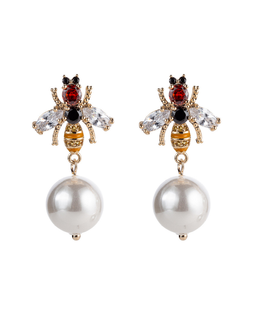 Eye Candy La 18k Gold Plated Cz Crystal Bee Drop Earring With F