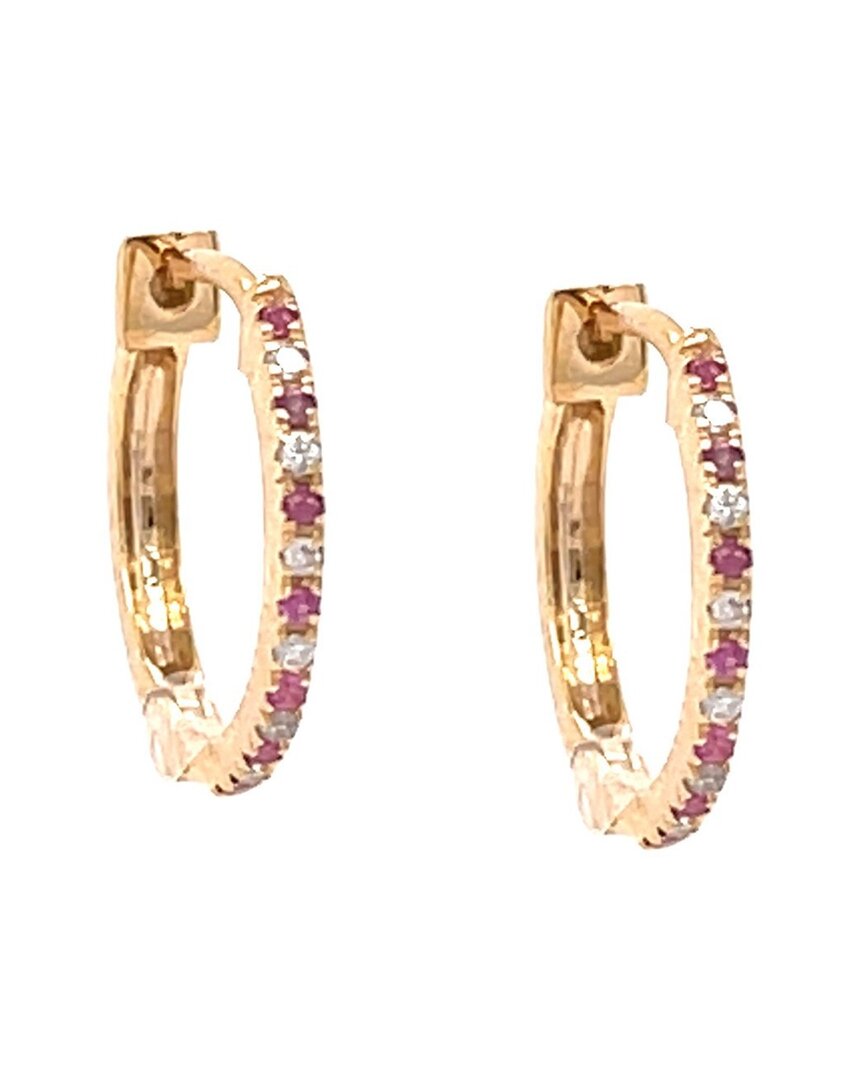 Forever Creations Usa Inc. Forever Creations Signature Collection 14k 0.12 Ct. Tw. Diamond & Ruby Mini Huggie Hoops
