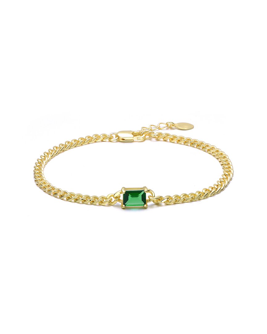 Rachel Glauber 14k Gold Plated With Emerald Green Cubic Zirconia Chain Bracelet In Gold