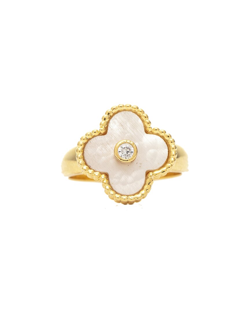 Rivka Friedman 18k Plated Mother-of-pearl Cz Flower Ring In Gold