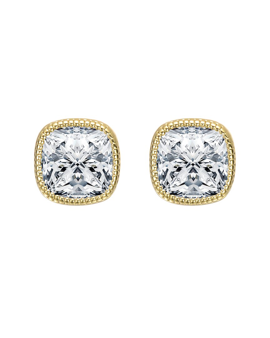 Rachel Glauber Square Bezel Set Clear Cubic Zirconia Stud Earring In Gold
