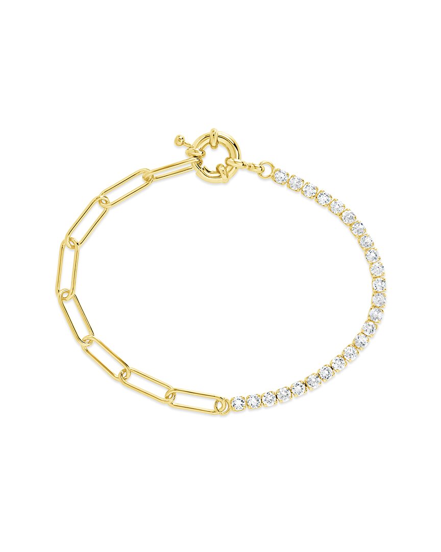 Sterling Forever 14k Plated Cz Paperclip Chain Bracelet