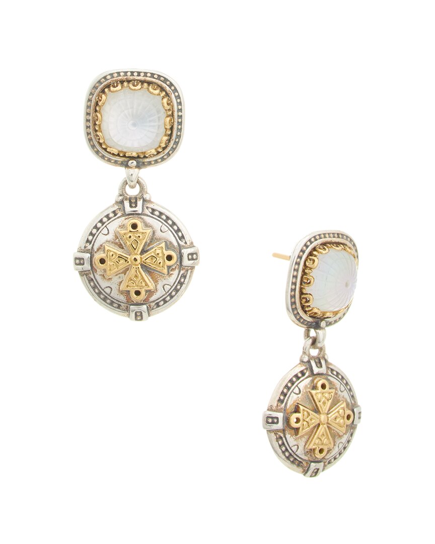 Konstantino Dome Silver & 18k Mother Of Pearl Drop Earrings In Brown