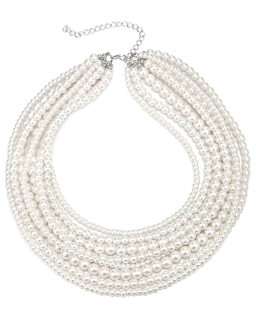 Liv Oliver 18k Plated 4mm - 7mm Pearl Layer Necklace In White
