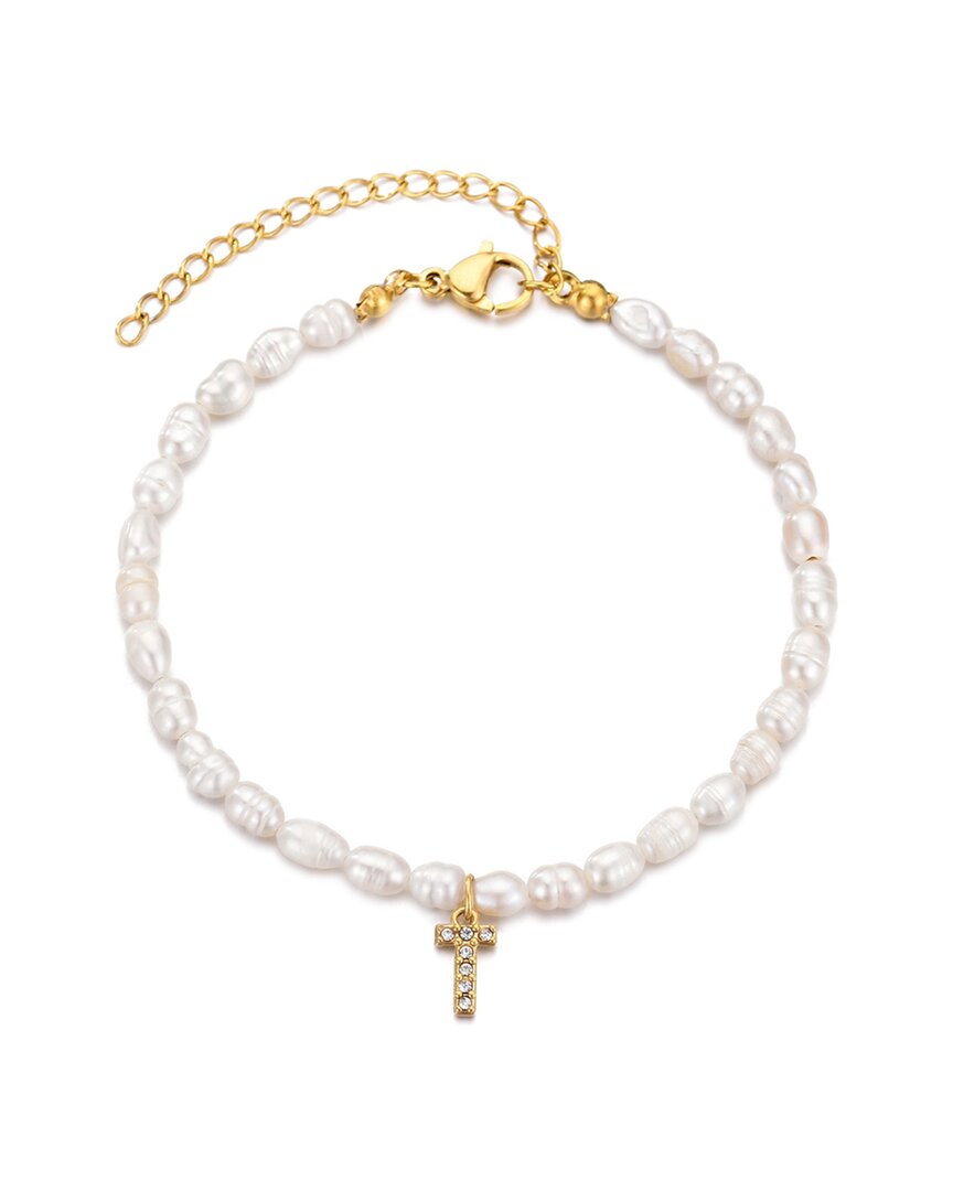 Adornia Gold Freshwater Cultivated Pearl Cubic Zirconia Letter Bracelet In Multi